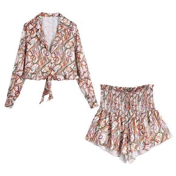 Zara Printed Tie Blouse & Skort Set - Picture 4 of 13